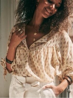 Sezane Cristina Cream Floral Top